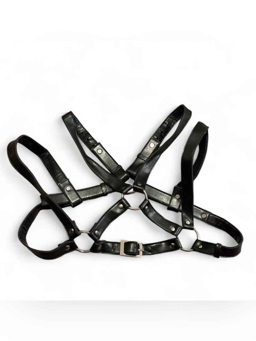 Black Faux Leather Women's Harness Suspenders - Adjustable Strappy Accessory